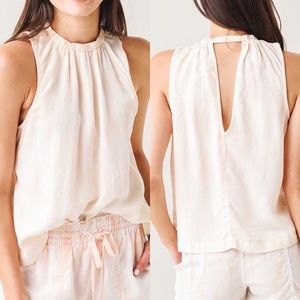 Bella Dahl Elastic Neck Sleeveless Top White Crinkle Fabric New With Tags